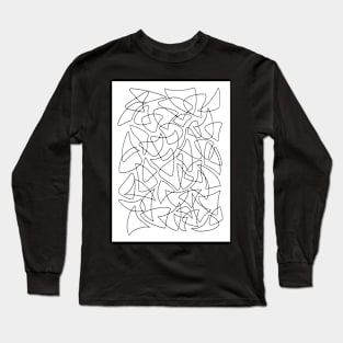 Abstract Overlapping Shapes, Drawing, Black on White Long Sleeve T-Shirt